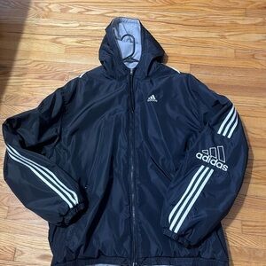 Adidas Men's Navy Windbreaker with White Stripes
